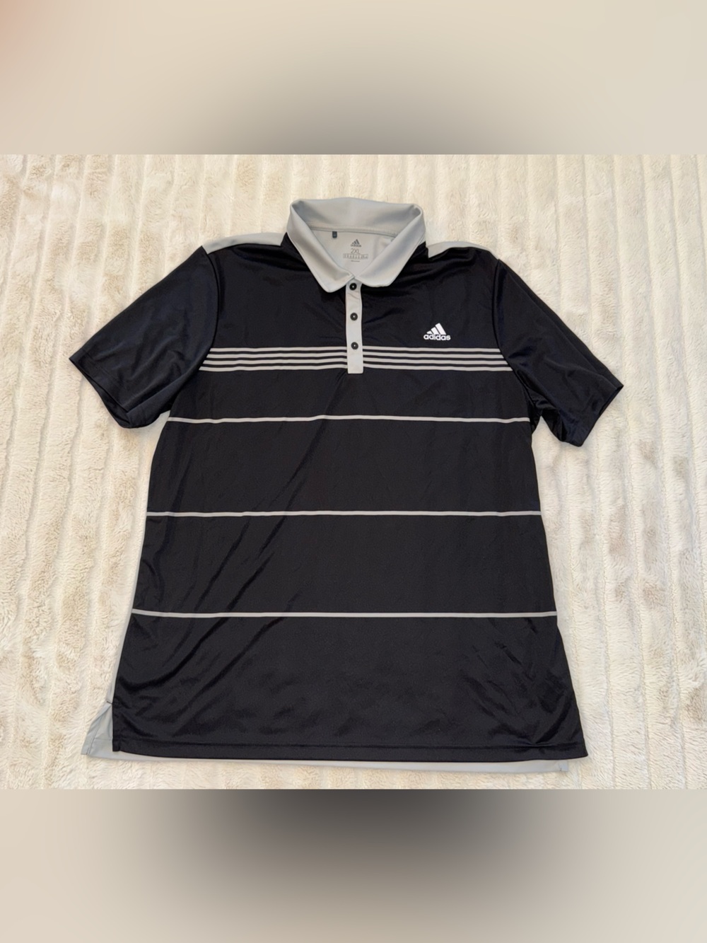 Adidas Golf Men's lightweight Gray/Black short sleeve striped Polo shirt, sz 2XL